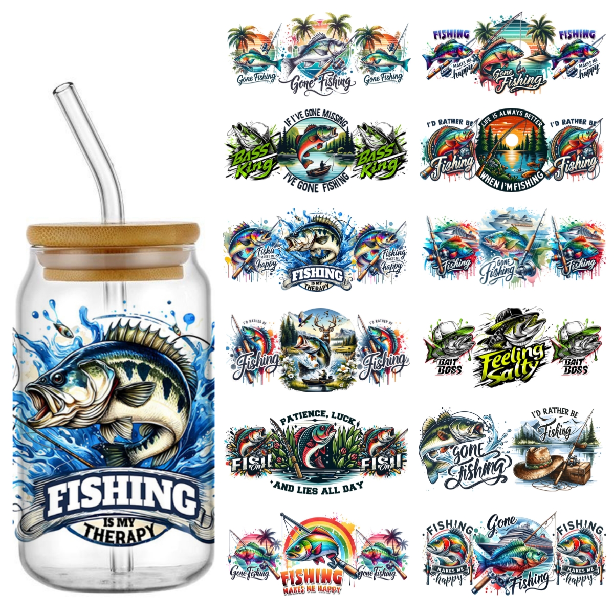 UV DTF Go Fishing Design Trans - Rdta Tank Glass avaliação e preço